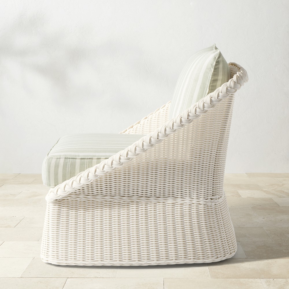 Side view of white wicker chair