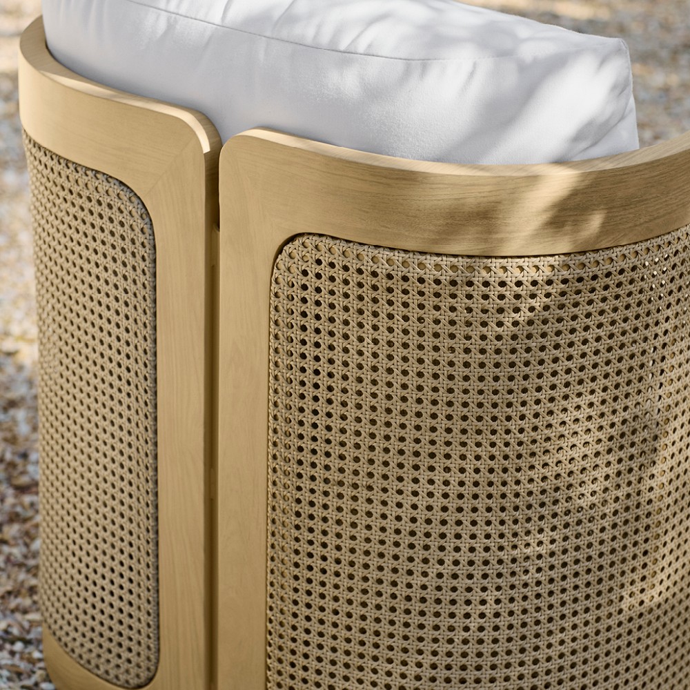 Close-up of arm and side panel with white cushion