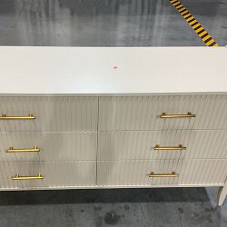 OPEN BOX: Lewis 6 Drawer Dresser, Bone, Antique Brass