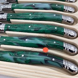 OPEN BOX: Jean Dubost Laguiole Green Malachite Imitation Steak Knives, Set of 6