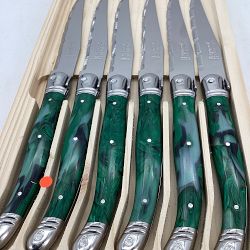 OPEN BOX: Jean Dubost Laguiole Green Malachite Imitation Steak Knives, Set of 6