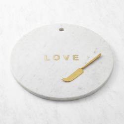 Marble &amp; Brass "Love" Round Cheese Board with Knife