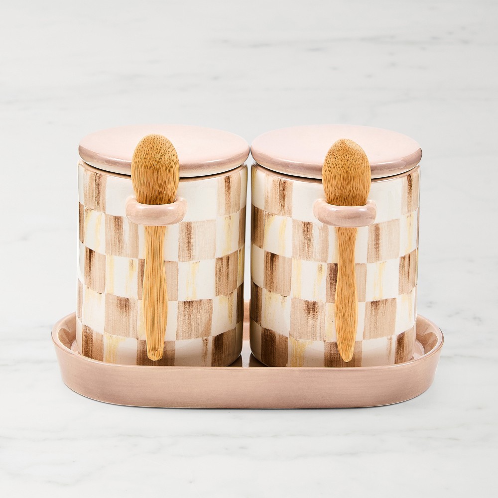 MacKenzie-Childs Mocha Check Farmhouse Canister - Set of 2