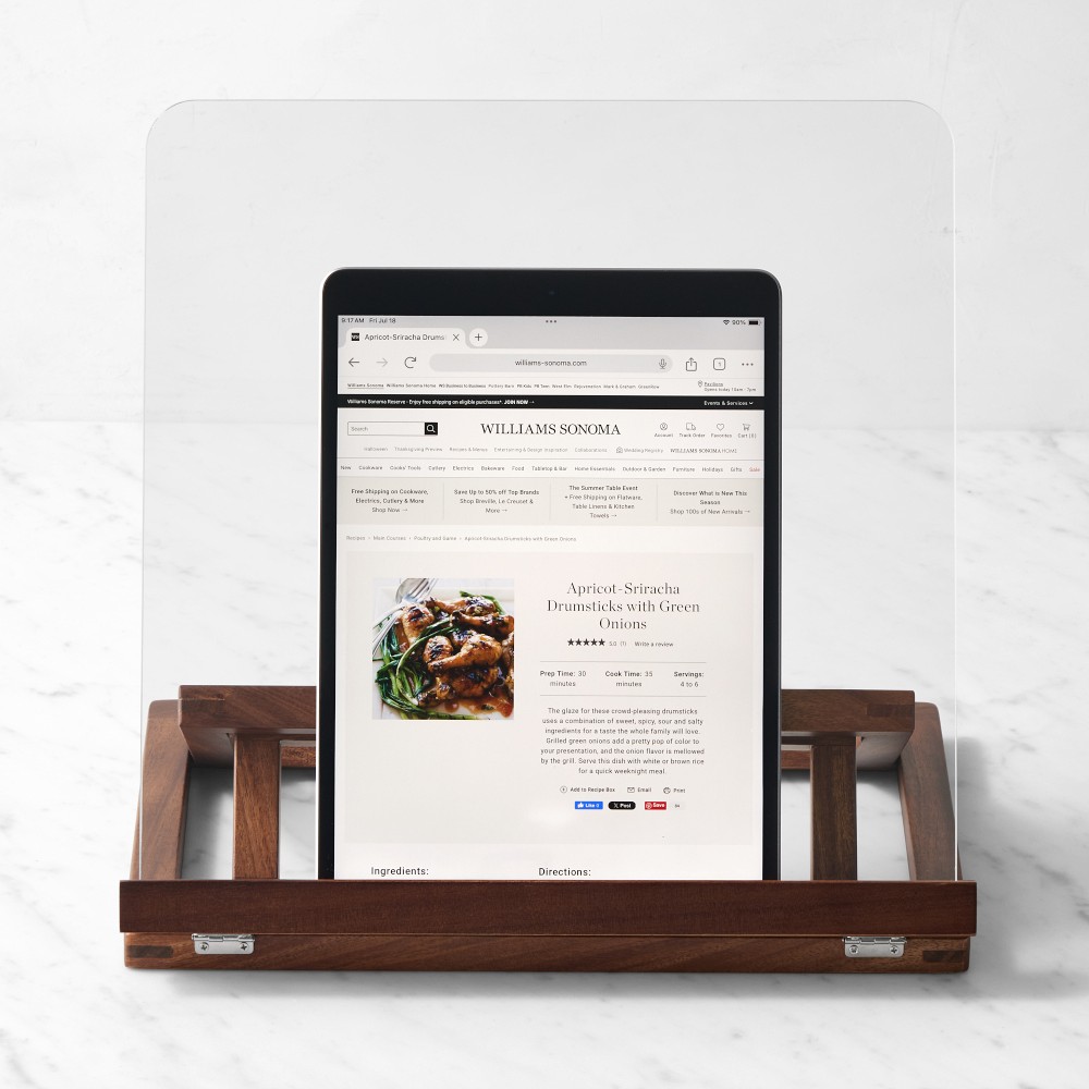 Hold Everything Collapsible Kitchen Tablet & Cookbook Stand - Walnut Finish