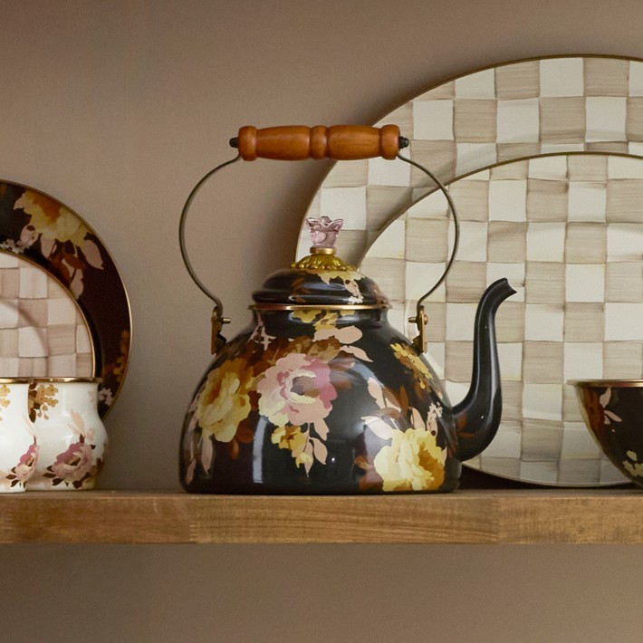 MacKenzie-Childs Mocha Wild Rose Tea Kettle | Williams Sonoma
