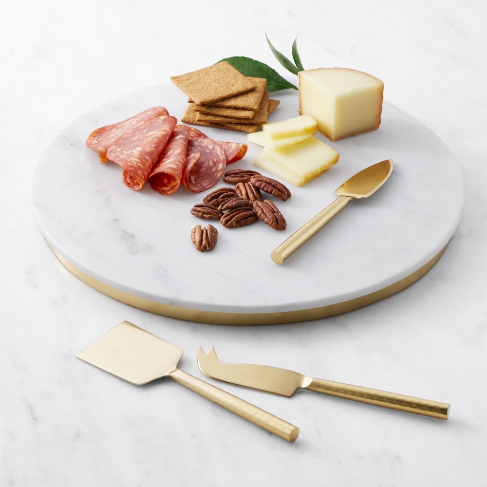 Marble and Brass Round Board with Cheese Knives