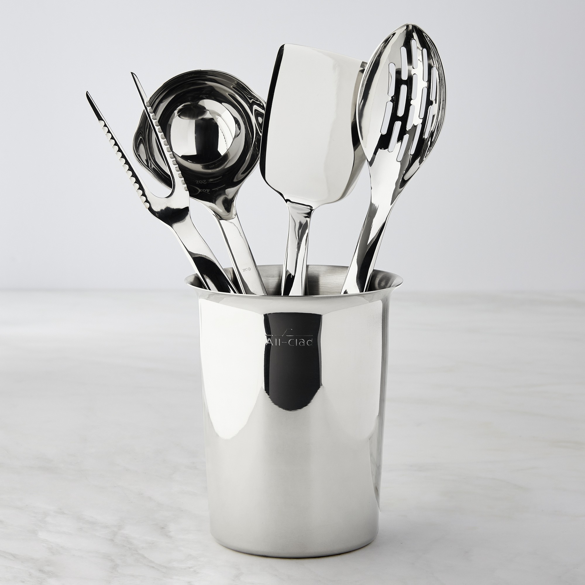 All-Clad Precision Stainless-Steel Utensils with Utensil Holder, Set of 5 Simolary simolary.com