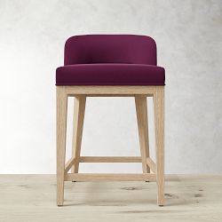 OPEN BOX: Saratoga Dining Curved Back Counter Stool, Performance Velvet, Pinot, Natural Oak