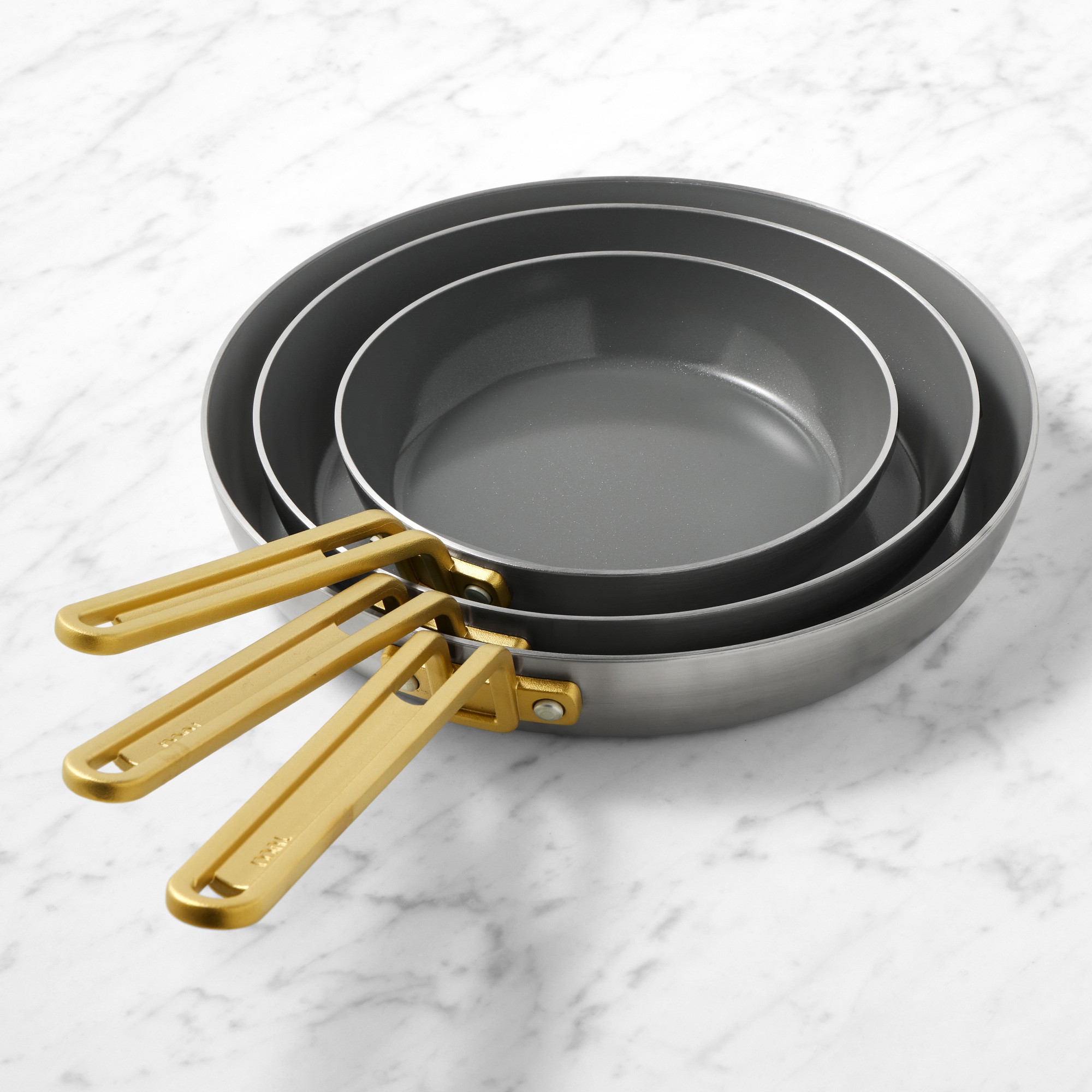 GreenPan Stanley Tucci Stainless-Steel Ceramic Nonstick Fry Pans, Set of 3 Simolary simolary.com