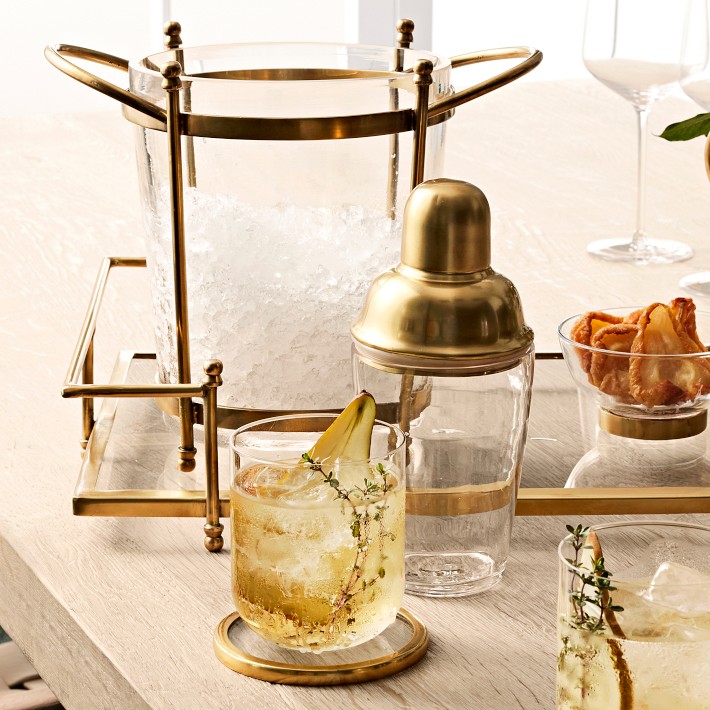 Antique Brass & Glass Champagne Ice Bucket