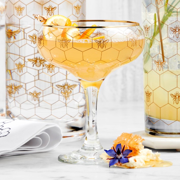 Honeycomb Coupe Glasses, Set of 8, Gold