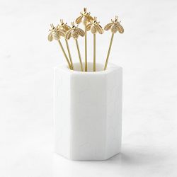 Williams Sonoma Marble &amp; Brass Bee Cocktail Picks