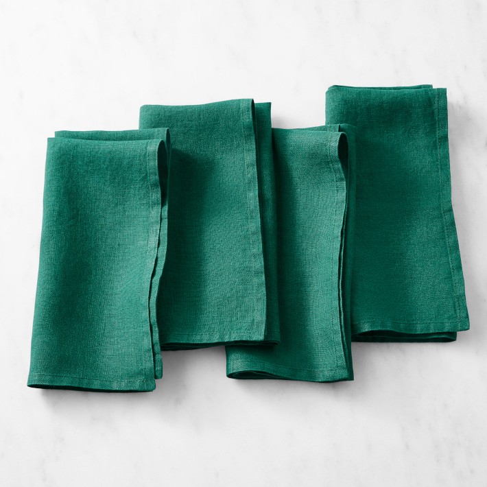 Italian Washed Linen Napkins, Set of 8, Hunter Green
