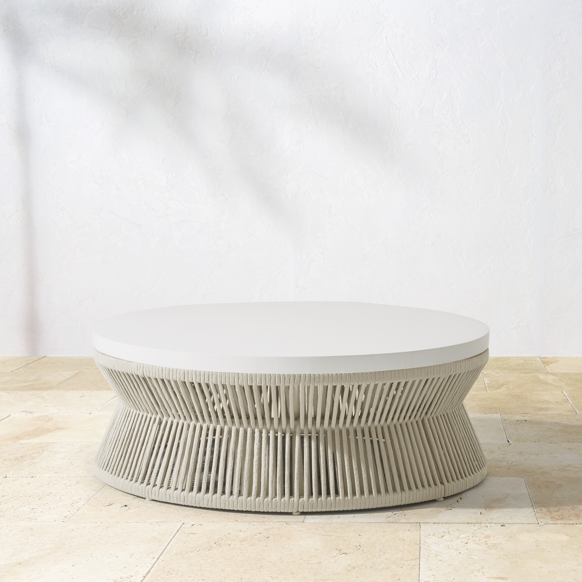 Pasadena Outdoor Fiberstone and Rope Round Coffee Table (44″) Simolary simolary.com