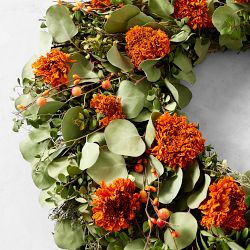 Day of the Dead Marigold Berry Live Wreath, 22"