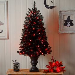 Halloween Black Pre-Lit Faux Tree in Urn, 48"