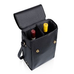 Barossa Two Bottle Leatherette Wine Tote, Black