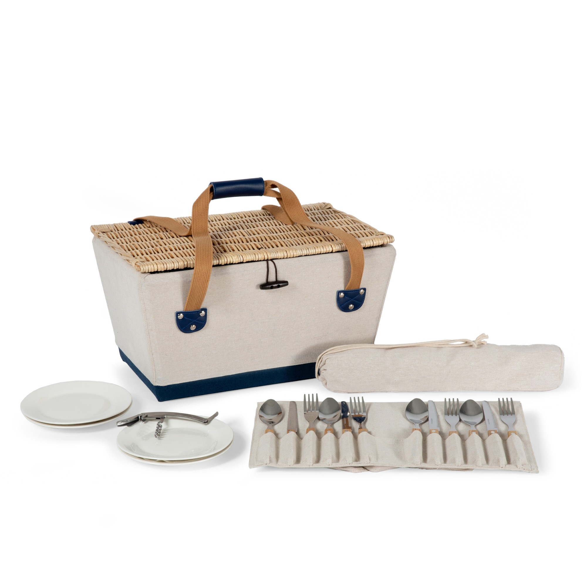 Boardwalk Picnic Basket for 4, Beige Sansujyuku sansujyuku.com
