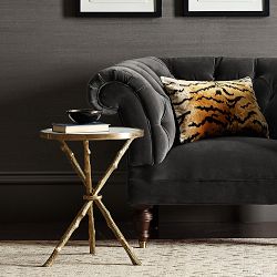 Faux Bois Accent Table with Marble Top (16.5")