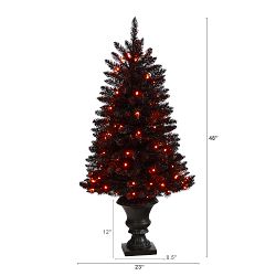Halloween Black Pre-Lit Faux Tree in Urn, 48"