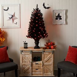 Halloween Black Pre-Lit Faux Tree in Urn, 48"