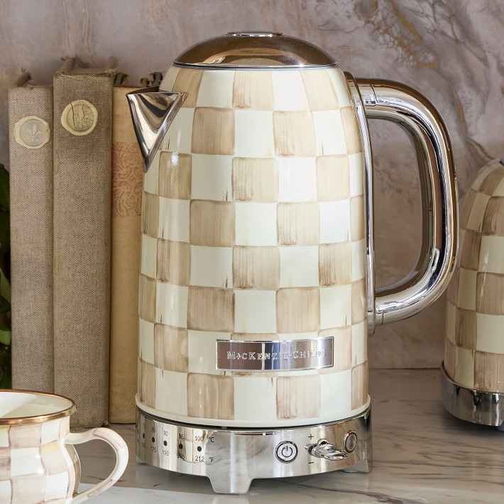 MacKenzie-Childs Mocha Check Electric Kettle | Williams Sonoma