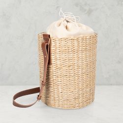 Palermo - Rush Insulated Bucket Tote with Leather Straps, Beige Canvas