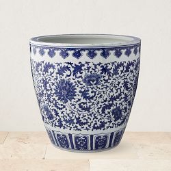 Blue and White Ceramic Outdoor Planter, Camelia
