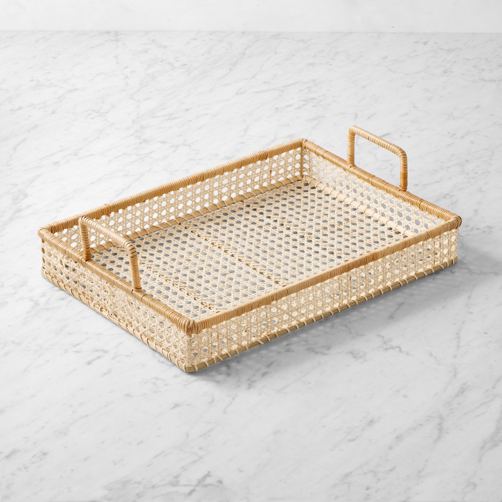 Two Tone Rattan Rectangular Tray - Large