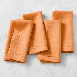 Linen Double Hemstitch Napkins, Set of 4, Orange