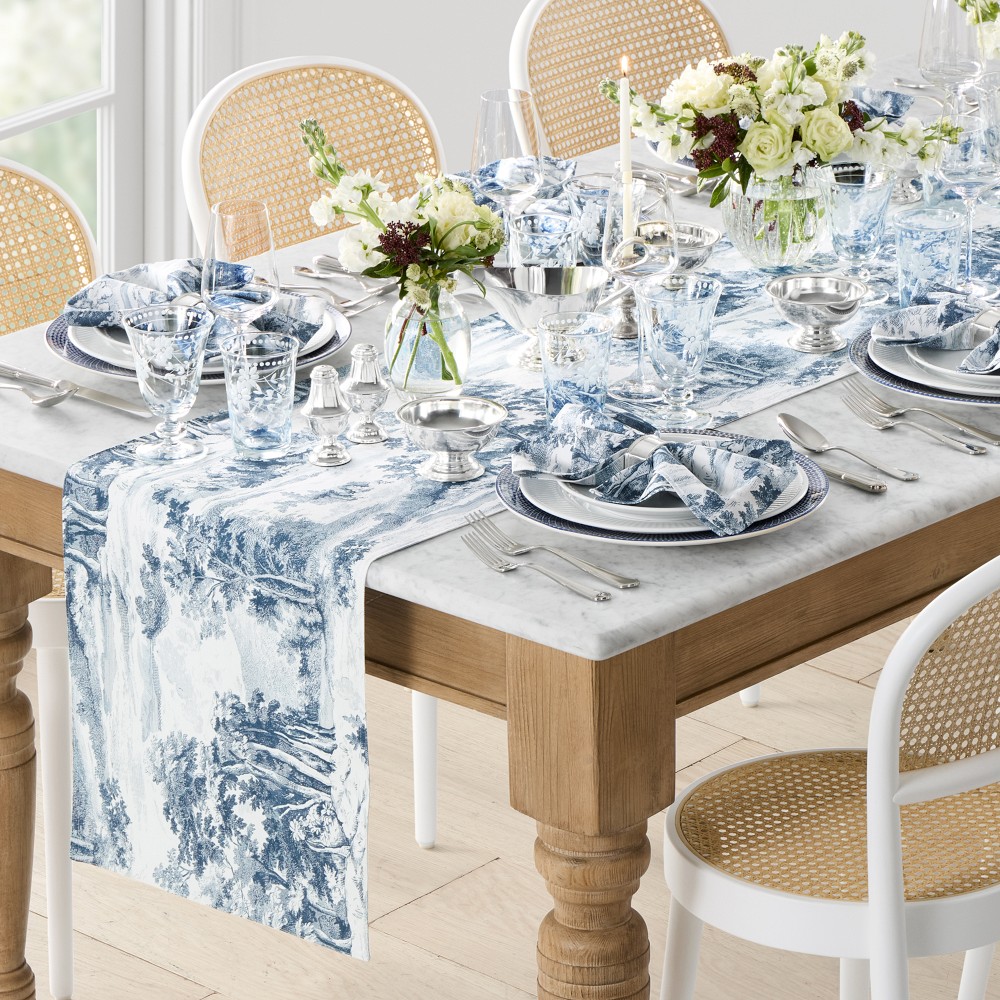 Toile Table Runner - Blue