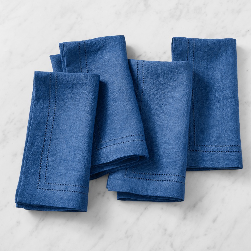 Linen Double Hemstitch Napkins - Set of 4, Royal Blue