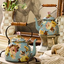 MacKenzie-Childs Slate Wild Rose Tea Kettle