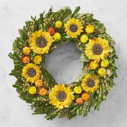 Sunflower & Myrtle Live Wreath, 22"