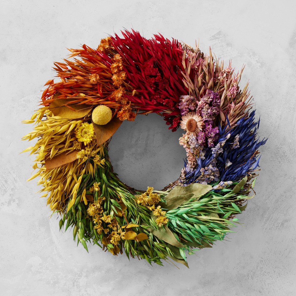 Rainbow Kaleidoscope Live Wreath - 11"
