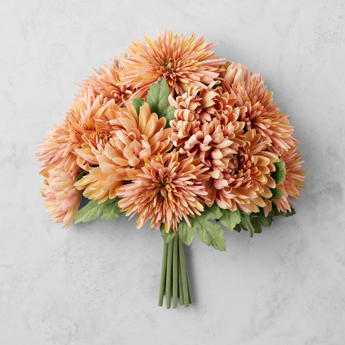 Fall Faux Orange Spider Mum & Chrysanthemum Bundle | Williams Sonoma