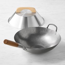 Williams Sonoma Traditional Carbon Steel Flat-Bottom Wok with Wok Lid, 14"