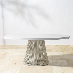 Pasadena Outdoor Oval Fiberstone and Ivory Rope Dining Table (72") &amp; Side Chair Set
