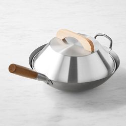 Williams Sonoma Carbon Steel Flat-Bottom Wok with Stick Handle & Wok Lid