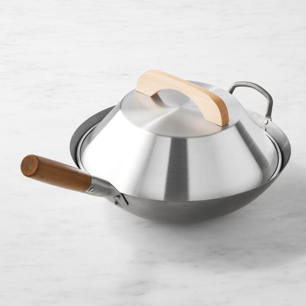 Williams Sonoma Traditional Carbon Steel Flat-Bottom Wok with Wok Lid, 14"
