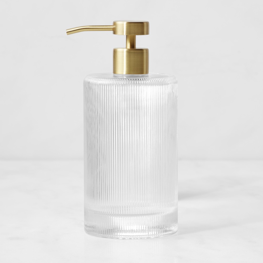 Williams Sonoma Soap Dispenser Optic Glass - Brass (set of two)