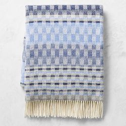 Checkered Stripe Jacquard Wool Throw, 51" X 68", Blue