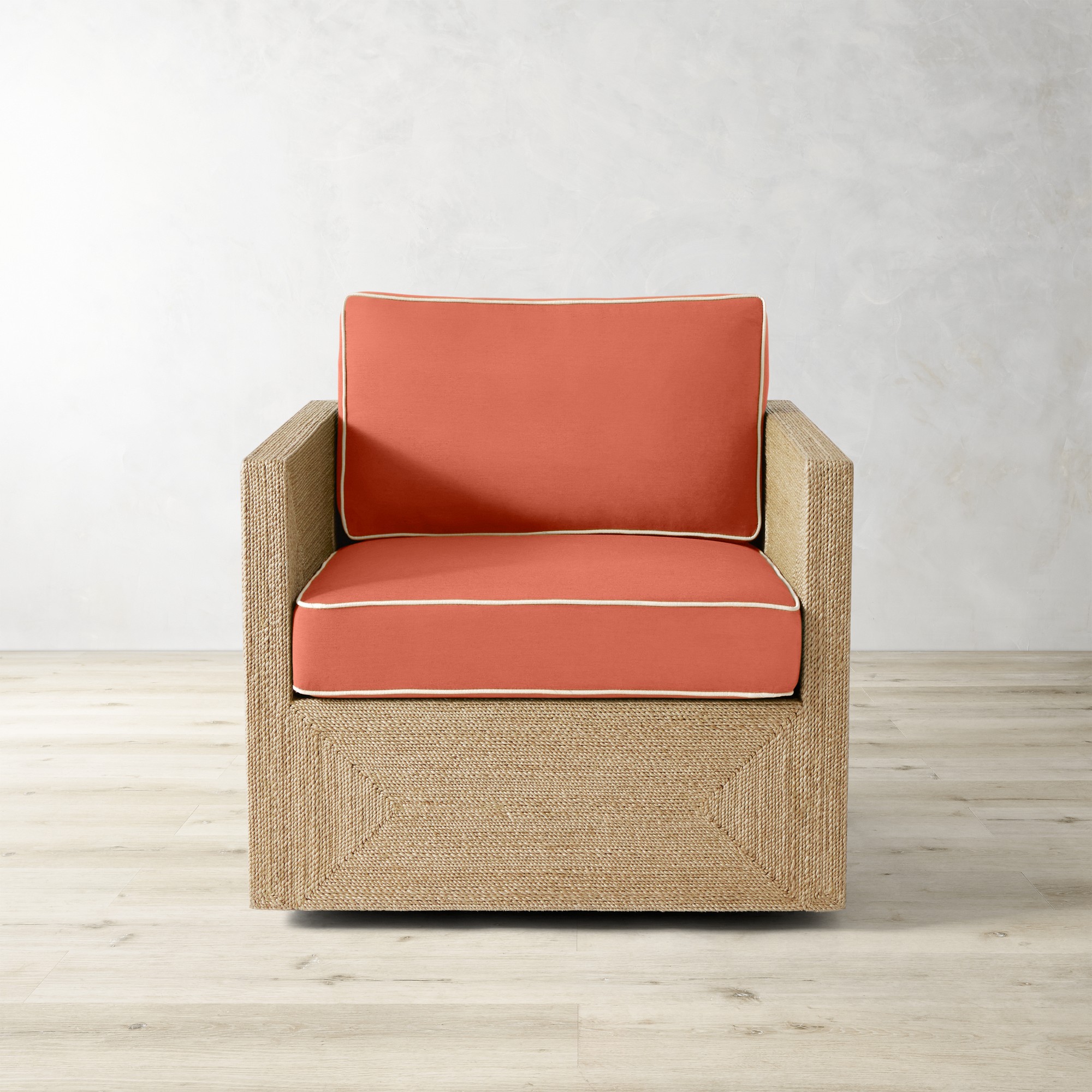 Sunbrella Performance Canvas, Persimmon with White Piping