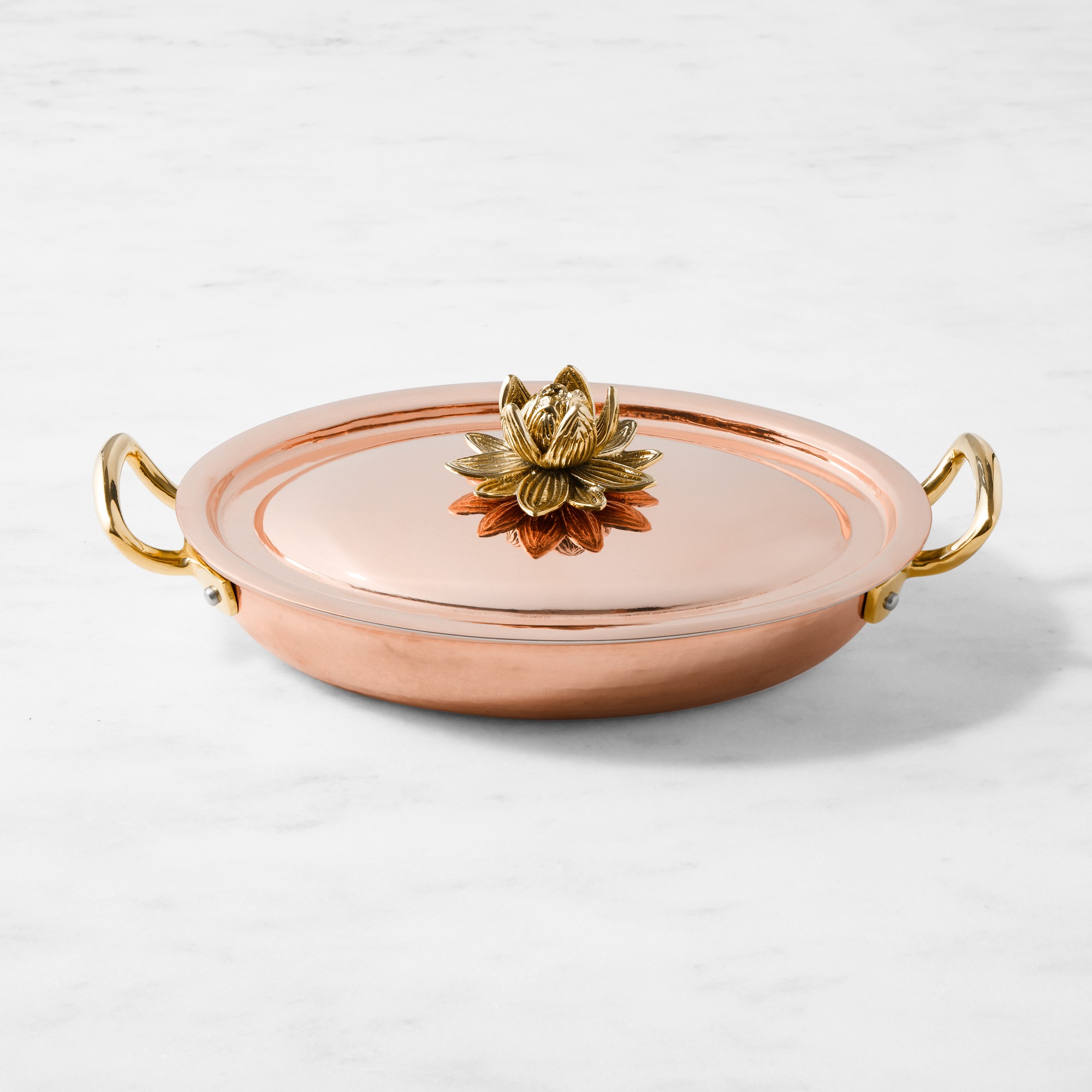 Ruffoni Historia Hammered Copper Covered Au Gratin with Lotus Knob, 1.5-Qt. Simolary simolary.com