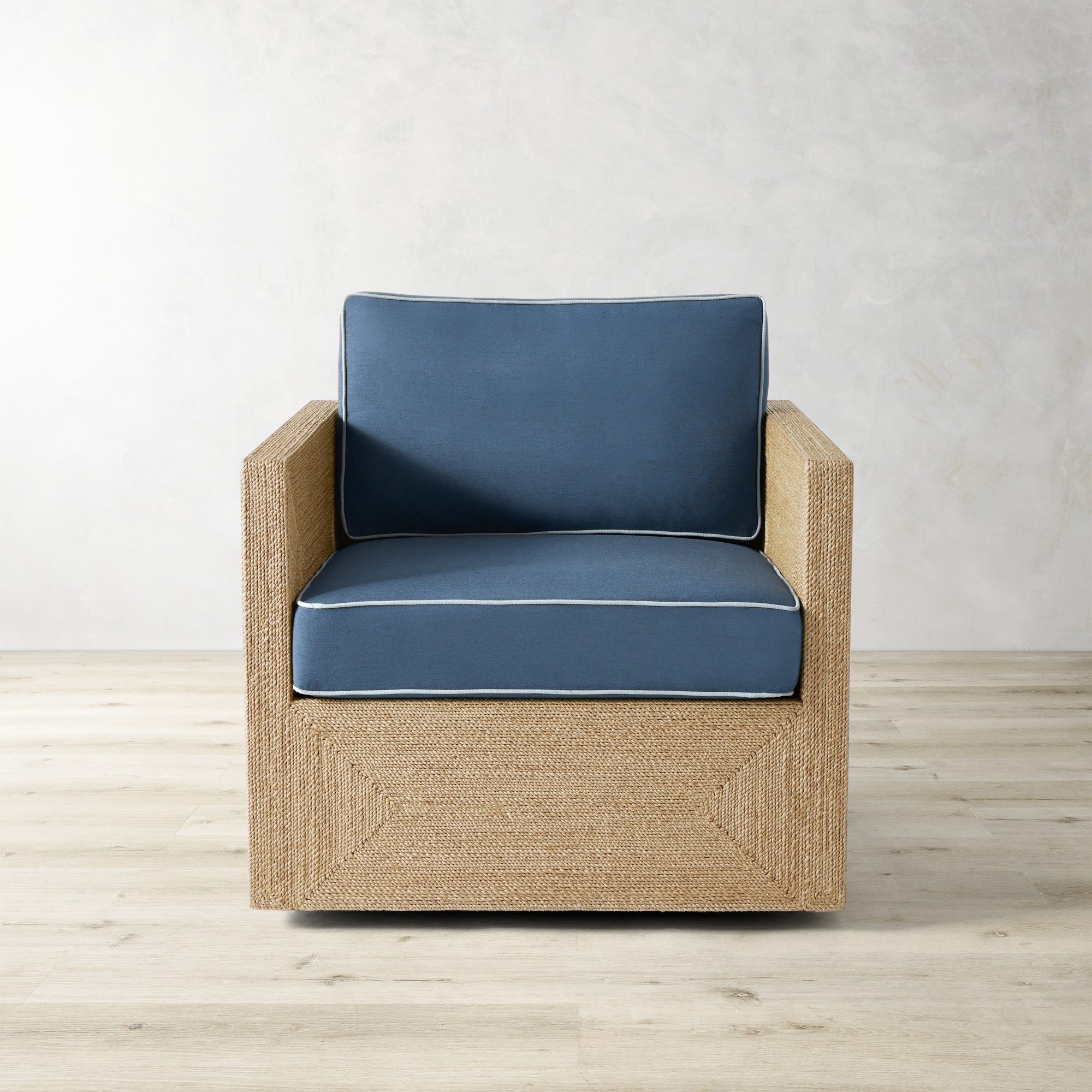 Sunbrella Performance Canvas, Denim Blue with Light Blue Piping