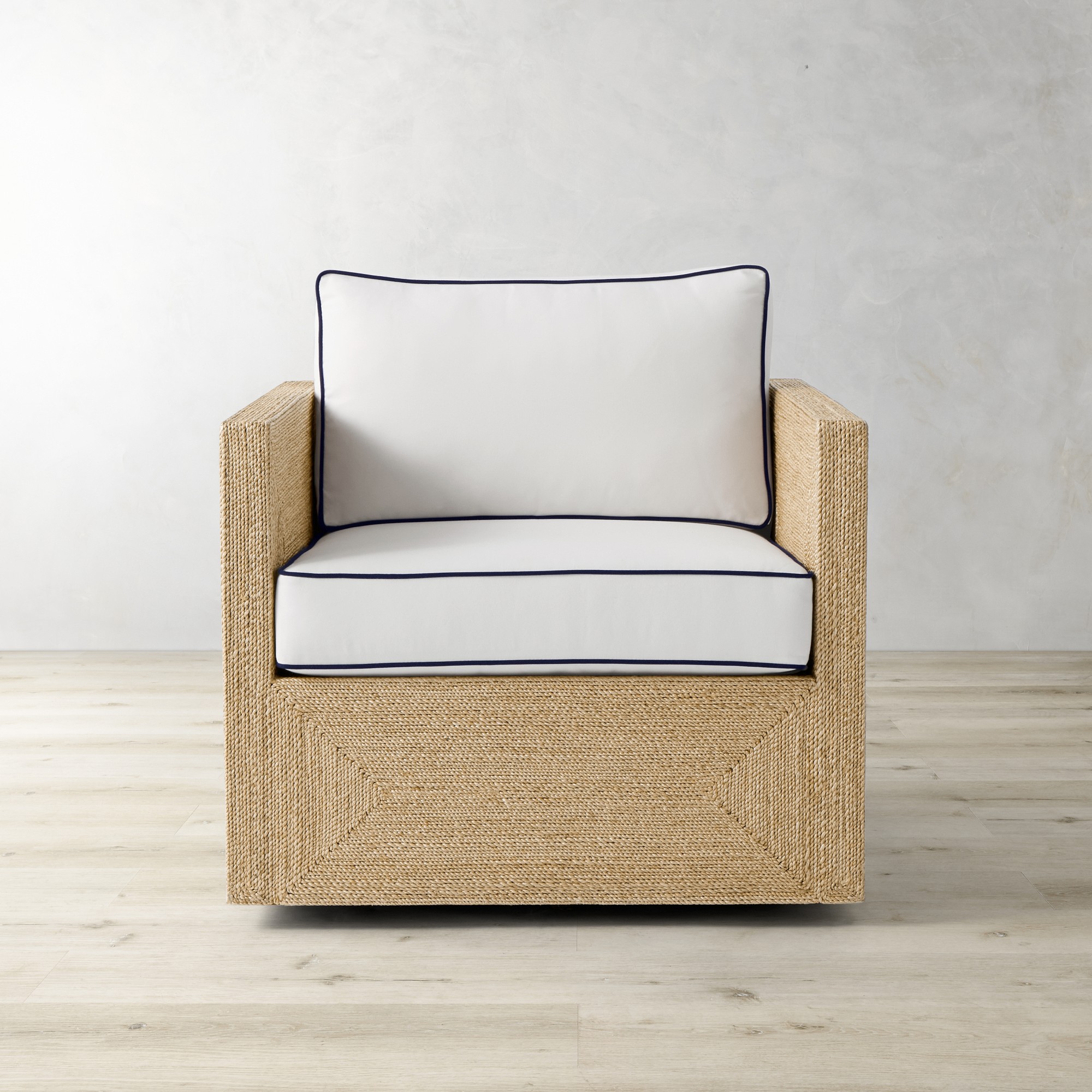 Sunbrella Performance Canvas, White with Navy Piping