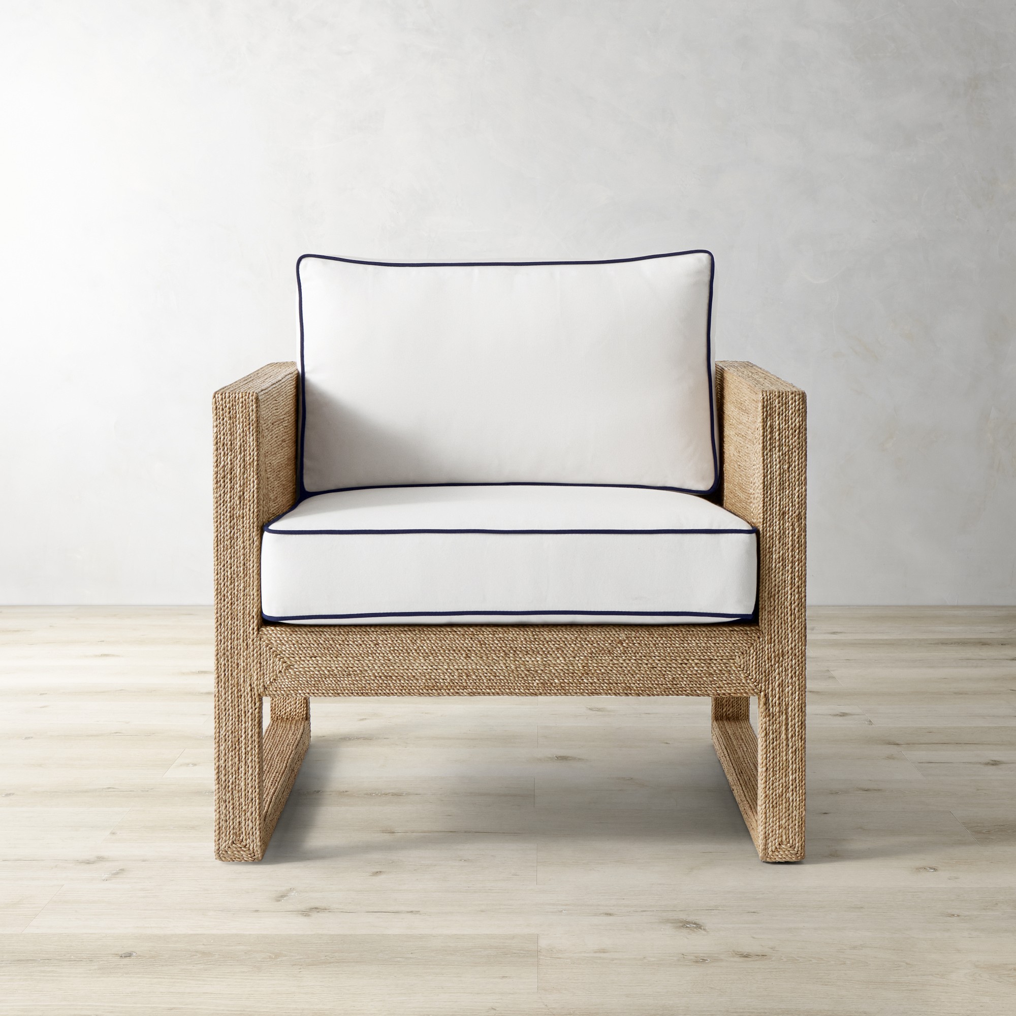 Sunbrella Performance Canvas, White with Navy Piping