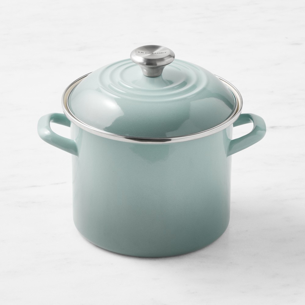 Le Creuset Enameled-Steel Stock Pot with Stainless-Steel Knob - 6-Qt., Sea Salt