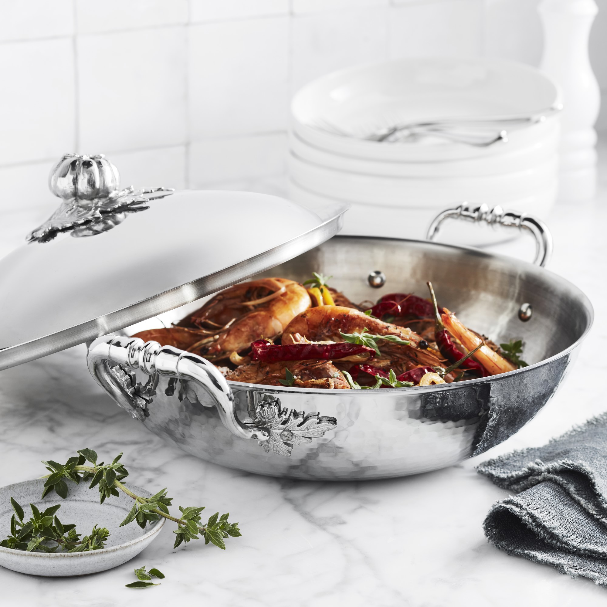 Ruffoni Opus Prima Hammered Stainless-Steel Wok with Tomato Knob, 4.75-Qt. Sansujyuku sansujyuku.com