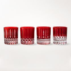 Wilshire Jewel Cut Double Old-Fashioned Glasses, Set of 4, Red